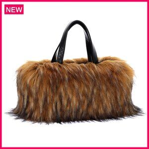 Faux Fur Tote Handbag Crossbody Shoulder Bag Spacious Zipper Closure